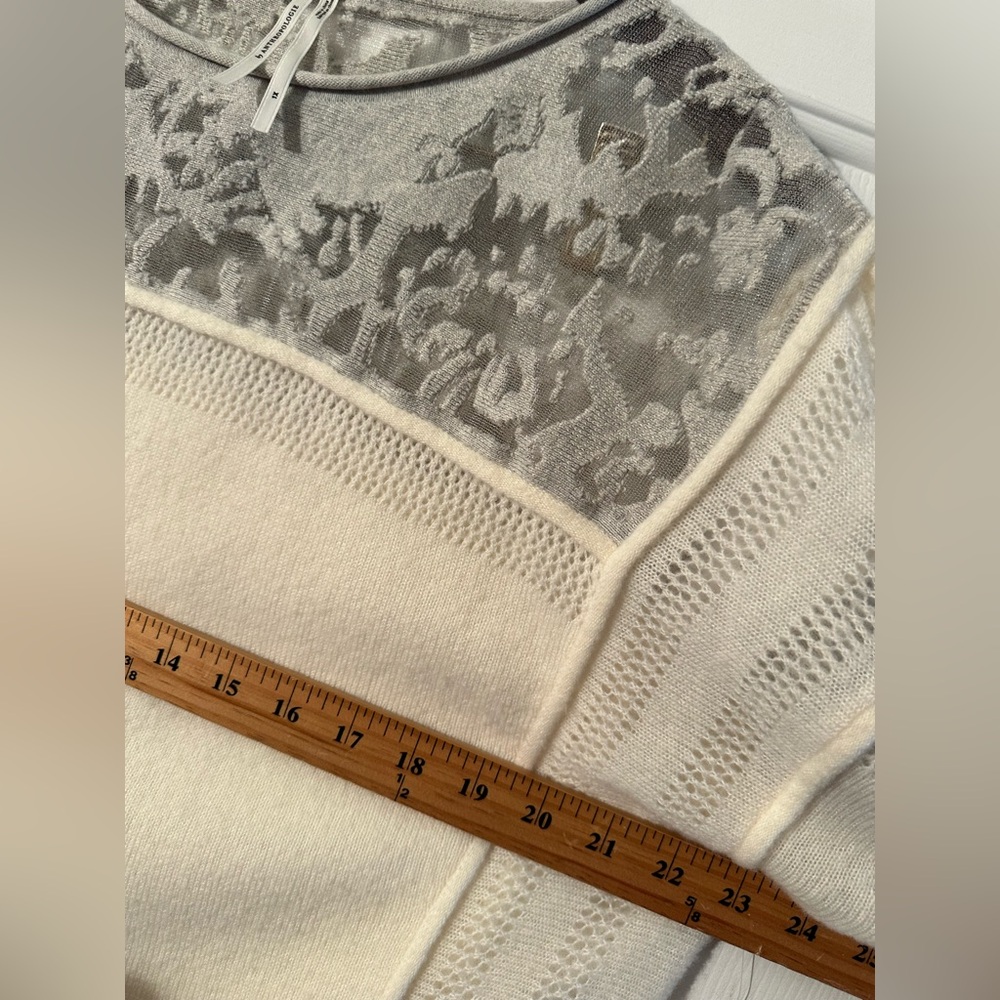 ANTHROPOLOGIE Plus 1X Ivory Pewter Balloon Sleeve Wool Blend Boho Lace Sweater - Picture 13 of 16